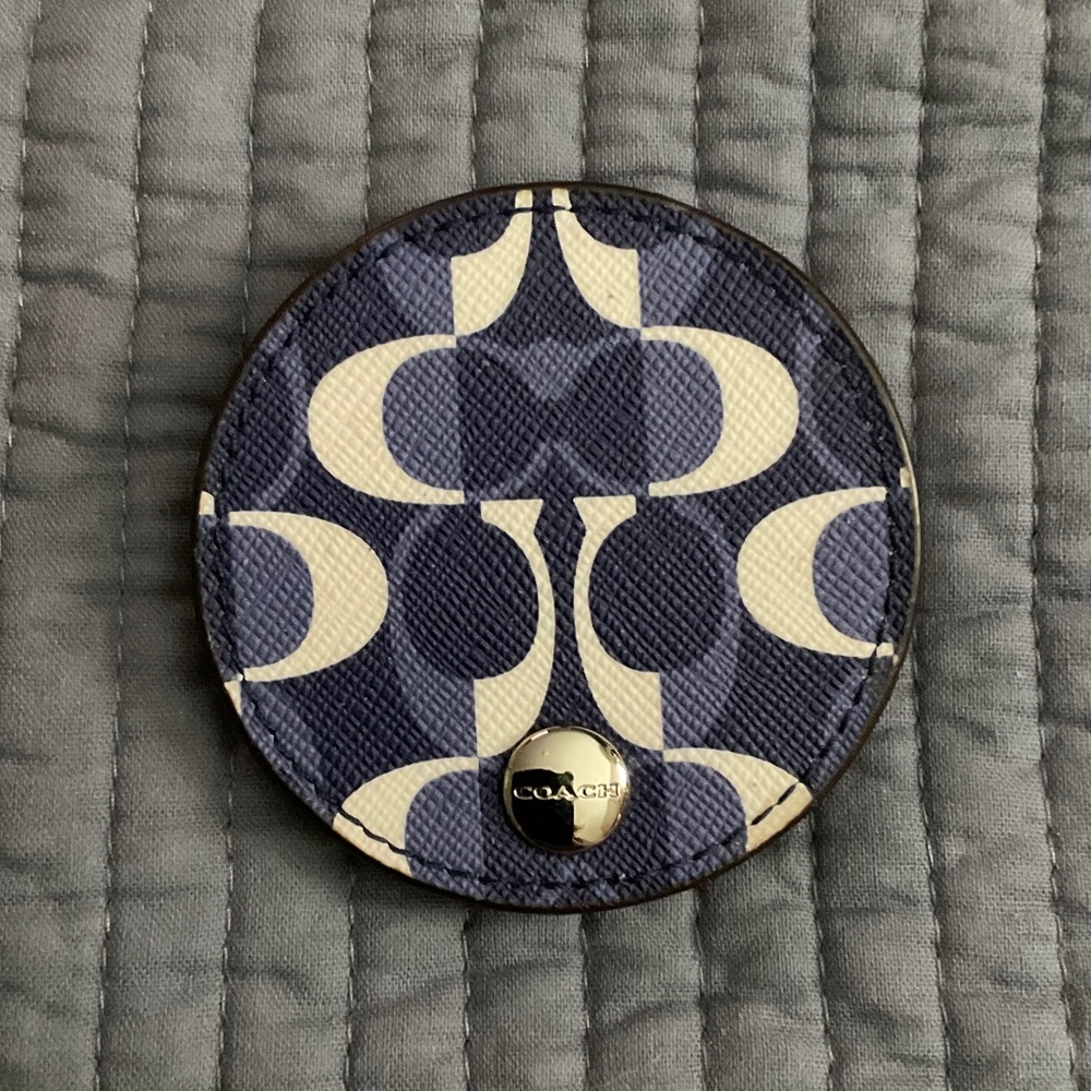 Coach Navy and Cream Patterned purse mirror